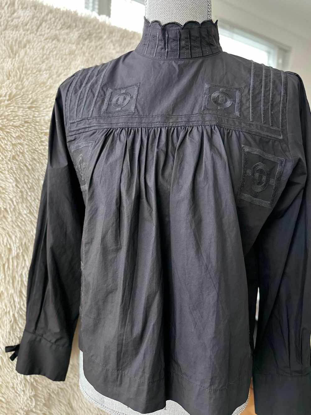 A FOUR Black High Scalloped-Neck Long-Sleeve Top - Size M